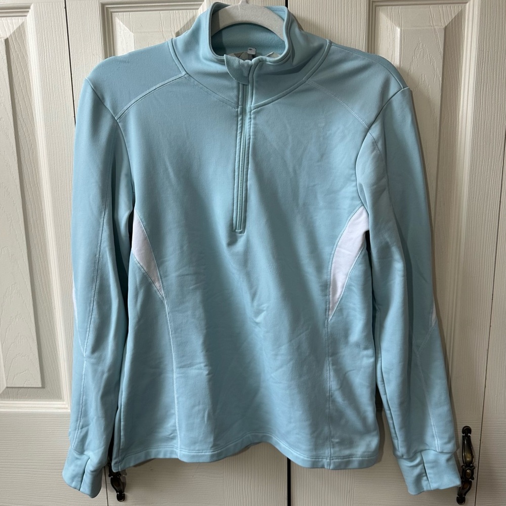 Athleta Scuba 1/4 Zip Mint Back Pocket Paisley Print Pullover Sweatshirt Size M